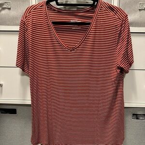 Grace & Lace Red Striped V-Neck Tee